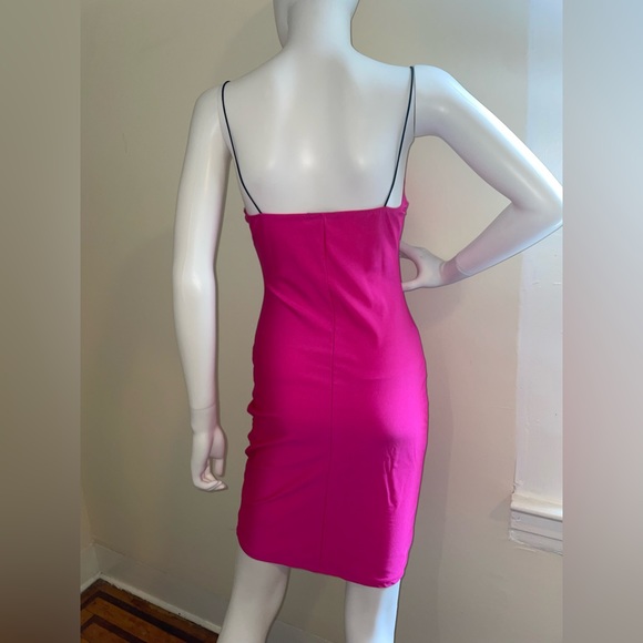 Shinestar Midi Dress Pink Spaghetti Straps V-Neck Medium Bodycon Summer Back Out - Picture 3 of 15